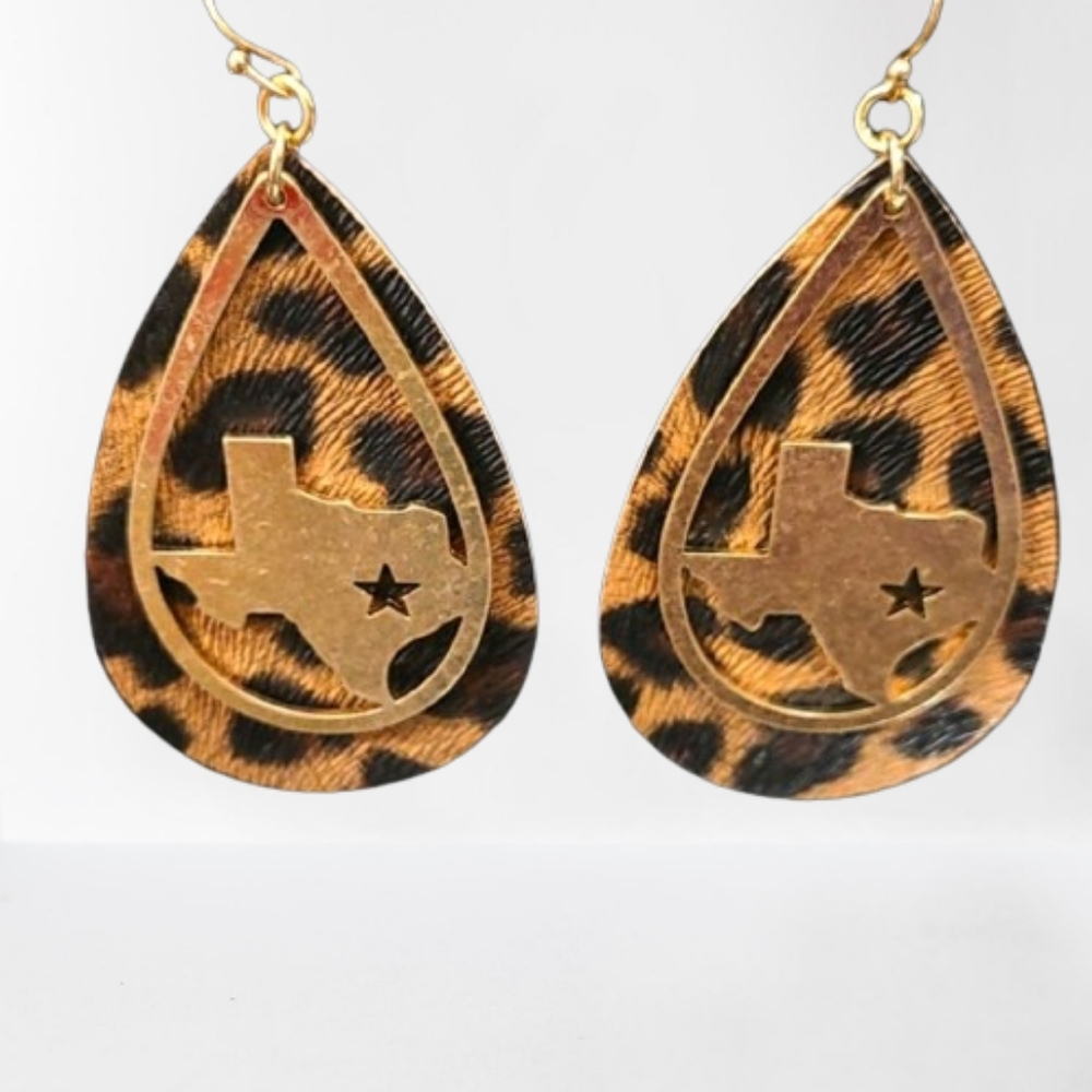 State of Texas Leopard Teardrop Earrings